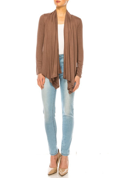 Waist Length Cardigan - Relaxed Fit, Open Front, Asymmetric Hem