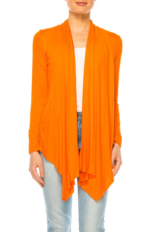 Waist Length Cardigan - Relaxed Fit, Open Front, Asymmetric Hem