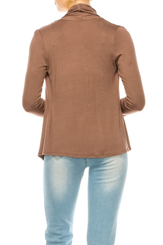 Waist Length Cardigan - Relaxed Fit, Open Front, Asymmetric Hem