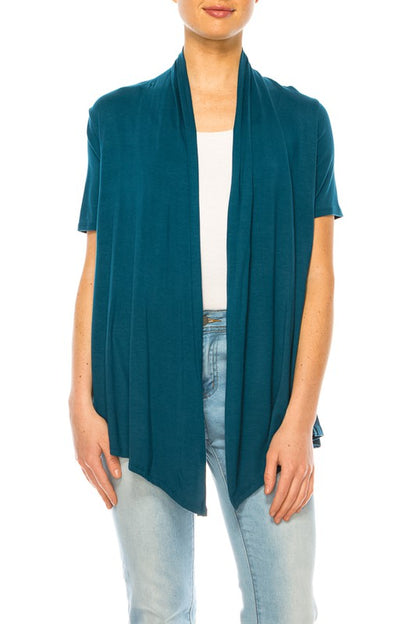 Solid Open Front Cardigan - Relaxed Fit with Asymmetrical Hem