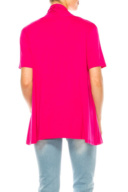Solid Open Front Cardigan - Relaxed Fit with Asymmetrical Hem