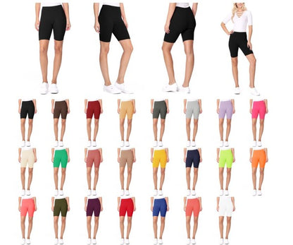 Solid High Waist Biker Shorts - Elastic Waist, Comfortable Fit