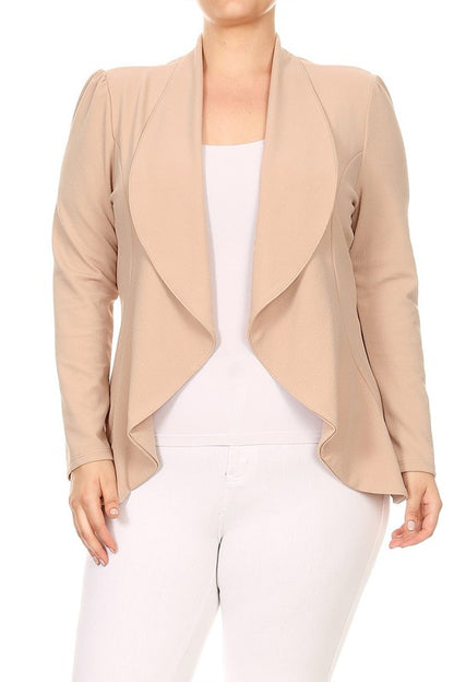 MOA Collection Plus Casual Solid Open Front Asymmetric Hem Jacket Blazer