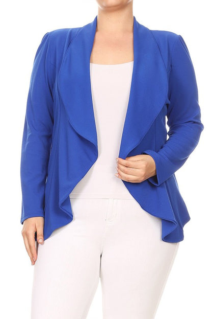 MOA Collection Plus Casual Solid Open Front Asymmetric Hem Jacket Blazer