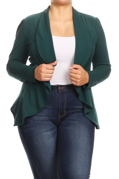MOA Collection Plus Casual Solid Open Front Asymmetric Hem Jacket Blazer