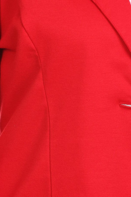 Plus Size Waist Length Blazer - Fitted Style with Button Closure and Ruched Sleeves