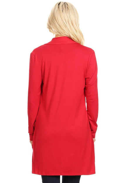 MOA Collection Loose Fit Knee-Length Duster Cardigan with Open Front & Pockets