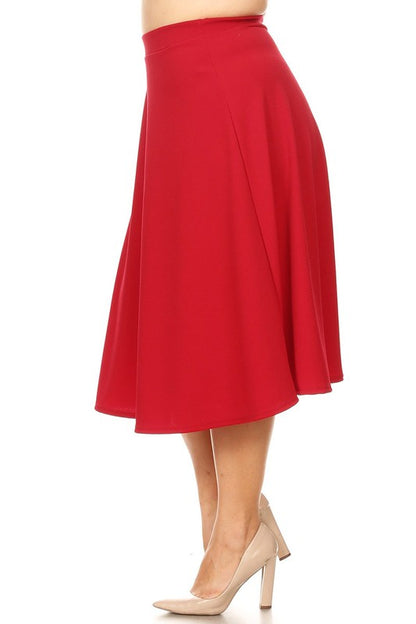Solid High Waisted A-Line Midi Skirt with Elastic Waist - Elegant and Comfortable