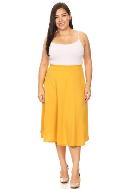 Solid High Waisted A-Line Midi Skirt with Elastic Waist - Elegant and Comfortable