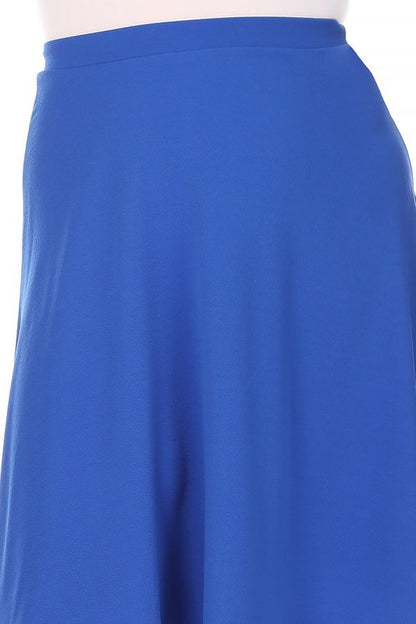 Solid High Waisted A-Line Midi Skirt with Elastic Waist - Elegant and Comfortable