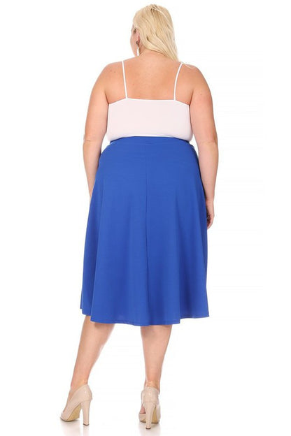 Solid High Waisted A-Line Midi Skirt with Elastic Waist - Elegant and Comfortable