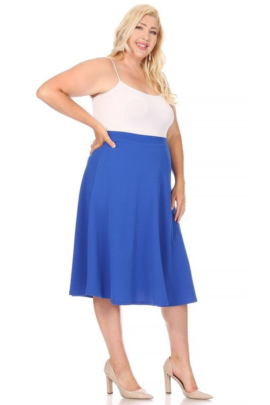 Solid High Waisted A-Line Midi Skirt with Elastic Waist - Elegant and Comfortable