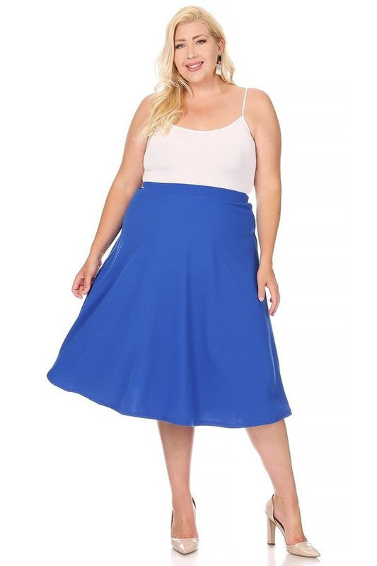 Solid High Waisted A-Line Midi Skirt with Elastic Waist - Elegant and Comfortable