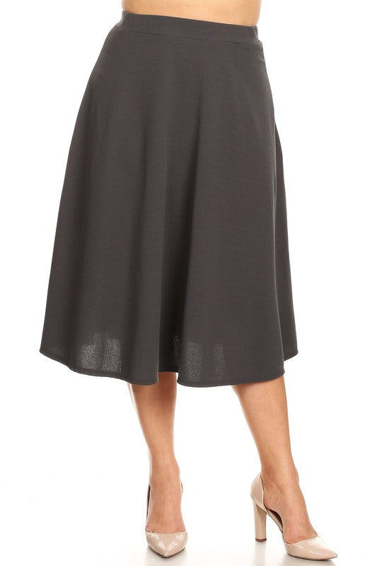 Solid High Waisted A-Line Midi Skirt with Elastic Waist - Elegant and Comfortable