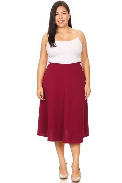 Solid High Waisted A-Line Midi Skirt with Elastic Waist - Elegant and Comfortable