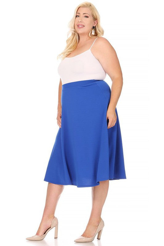 Solid High Waisted A-Line Midi Skirt with Elastic Waist - Elegant and Comfortable