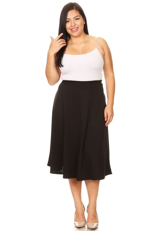 Solid High Waisted A-Line Midi Skirt with Elastic Waist - Elegant and Comfortable