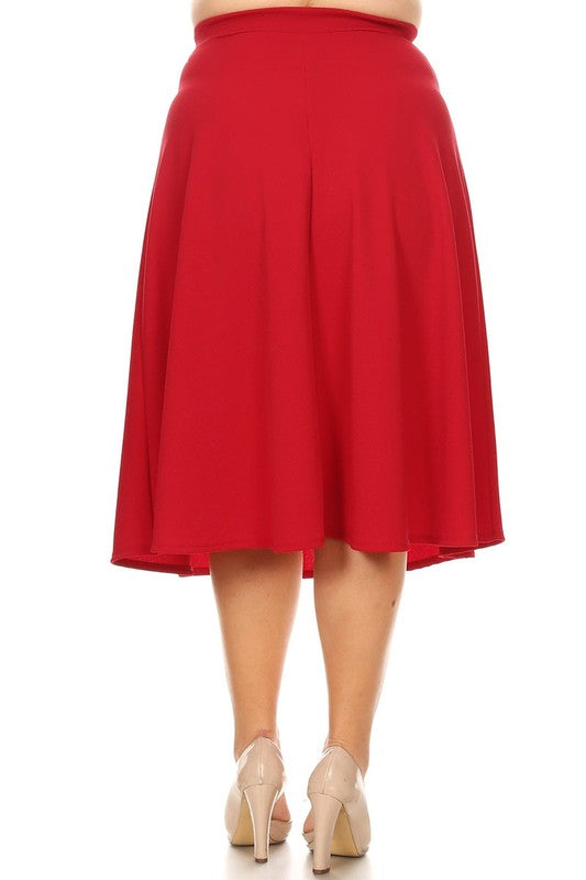 Solid High Waisted A-Line Midi Skirt with Elastic Waist - Elegant and Comfortable