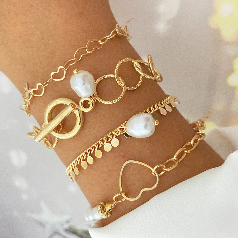 Dainty Gold and Silver Chain Bracelets Set for Women 18K Gold Plated Link Chain Bracelet for Women Trendy Silver Gold Stackable Bracelets for Gifts Women Adjustable Bracelet