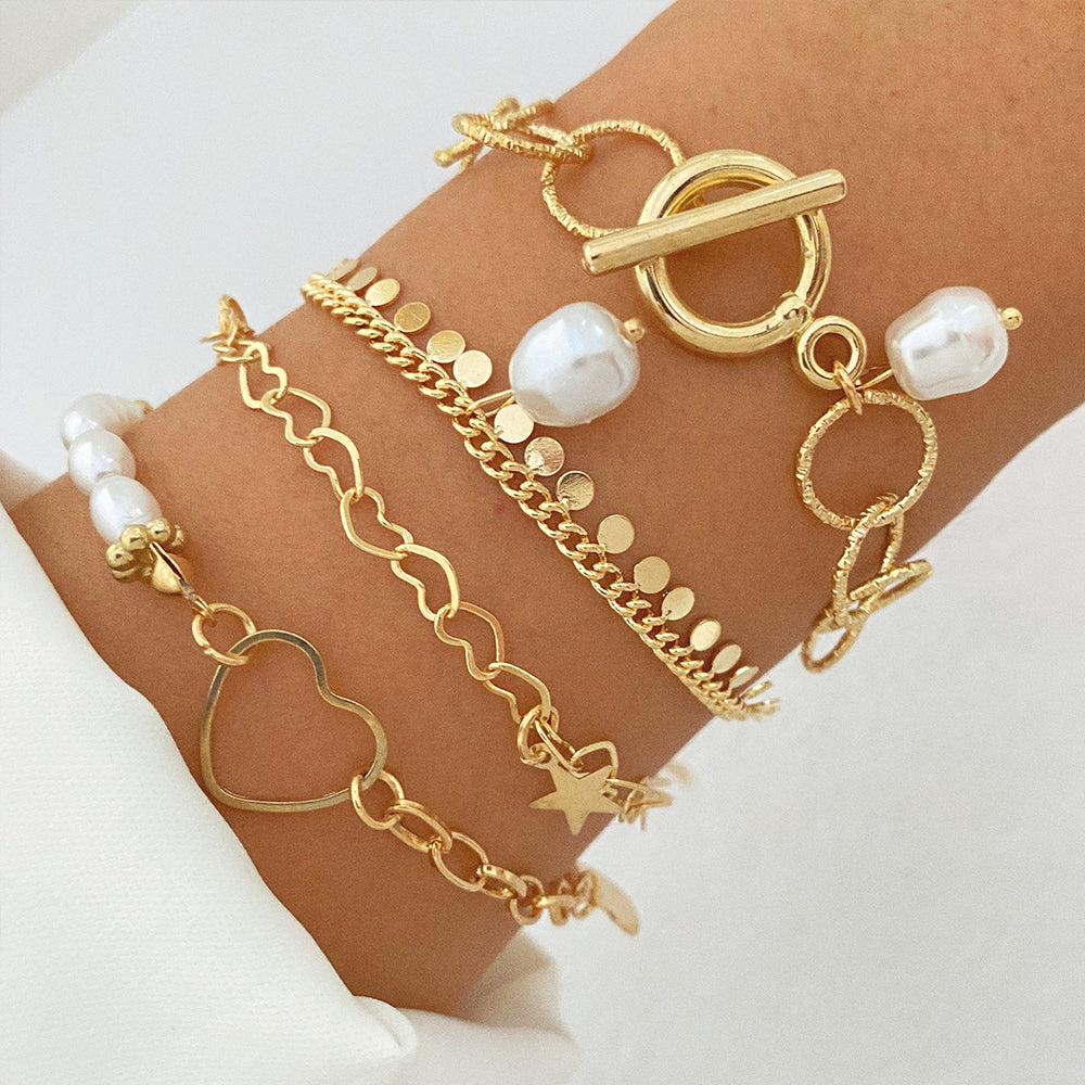 Dainty Gold and Silver Chain Bracelets Set for Women 18K Gold Plated Link Chain Bracelet for Women Trendy Silver Gold Stackable Bracelets for Gifts Women Adjustable Bracelet