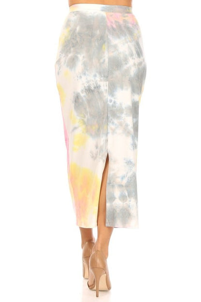 Solid Midi Pencil Skirt - High Waist, Back Slit, Pencil Silhouette